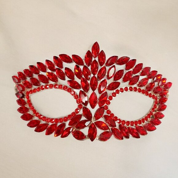 Handmade masquerade mask, Red crystal mask, Wedding party mask, Masquerade ball - Picture 6 of 8